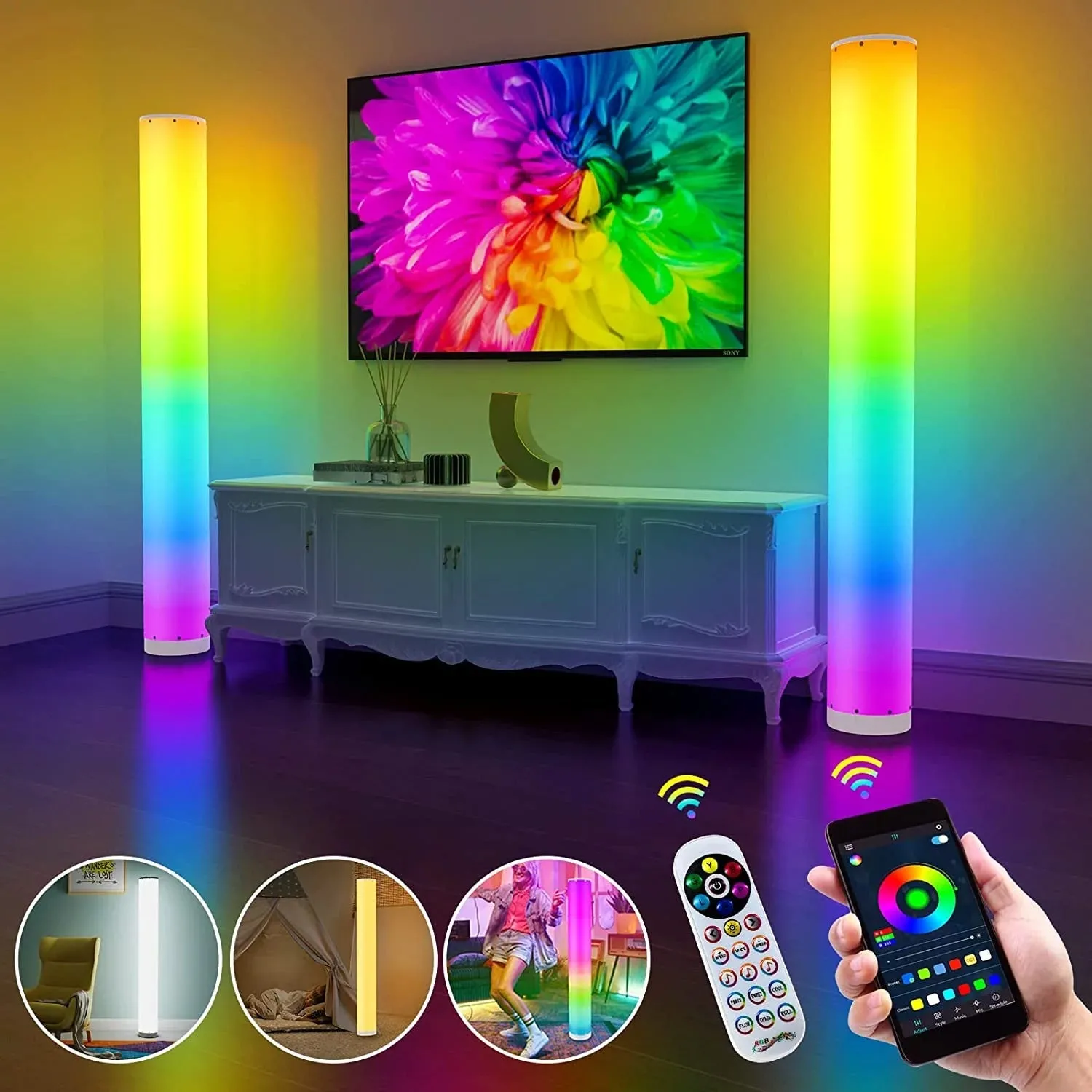 ColorSync RGB Stehlampe – 2er-Pack Smarte dimmbare LED mit Musik-Synchronisation & App-Steuerung