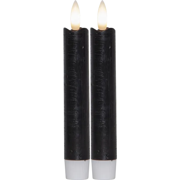 Star Trading LED Stabkerzen Flamme 2er Set Höhe 15 cm batteriebetrieben Schwarz - warmweiß