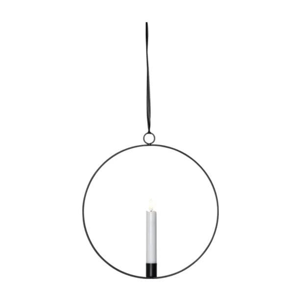 Star Trading LED Fenster Dekoring Flamme Ring 28.5 cm hängend mit Antikkerze batteriebetrieben IP20 schwarz - warmweiß