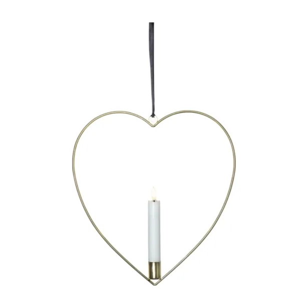 Star Trading LED Herz Flamme Heart hängend 28 cm mit Antikkerze 15 cm batteriebetri - warmweißeben