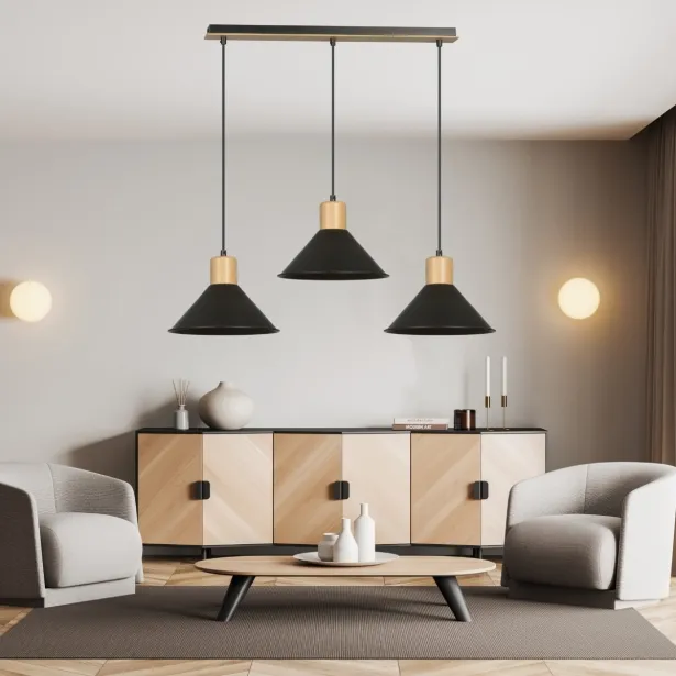 EMIBIG Japandi Hängelampe ROWEN 3 verstellbar Metall E27 15W 3-flammig Schwarz - ohne Leuchtmittel