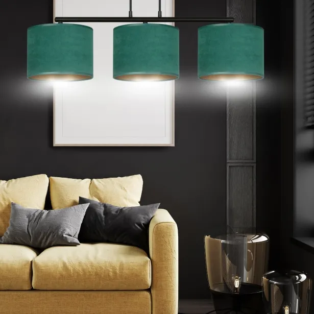 EMIBIG LED Hängelampe HILDE 3 Veloursstruktur höhenverstellbar E27 15W 3-flammig grün - ohne Leuchtmittel