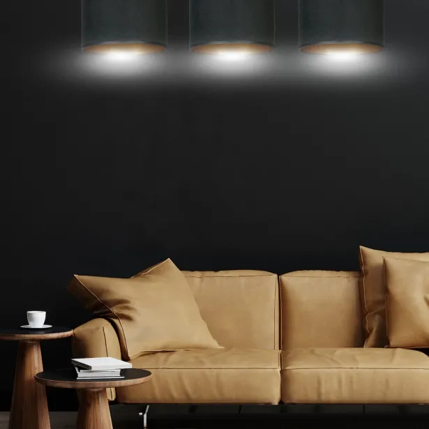 EMIBIG LED Hängelampe HILDE 3 Veloursstruktur höhenverstellbar E27 15W 3-flammig schwarz - ohne Leuchtmittel