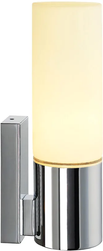DEVIN SINGLE Wandleuchte, rund, chrom, satiniertes Glas, E14 max. 15W, IP4 -B-Stock-