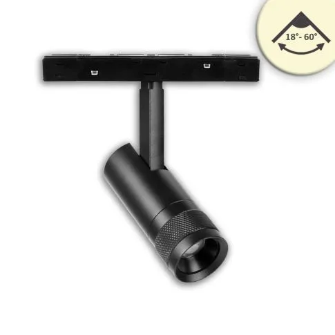 ISOLED Schienen Strahler 48V 7W 18°-60° schwarz fokussierbar - warmweiß (3000K)