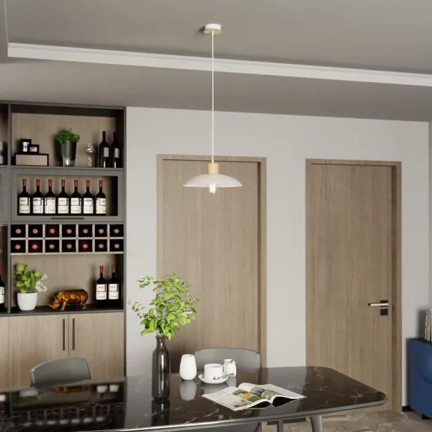 EMIBIG Hängelampe KOBE 1 Japandi-Stil Holz / Metall E27 Höhe 100 cm 15W weiß - ohne Leuchtmittel