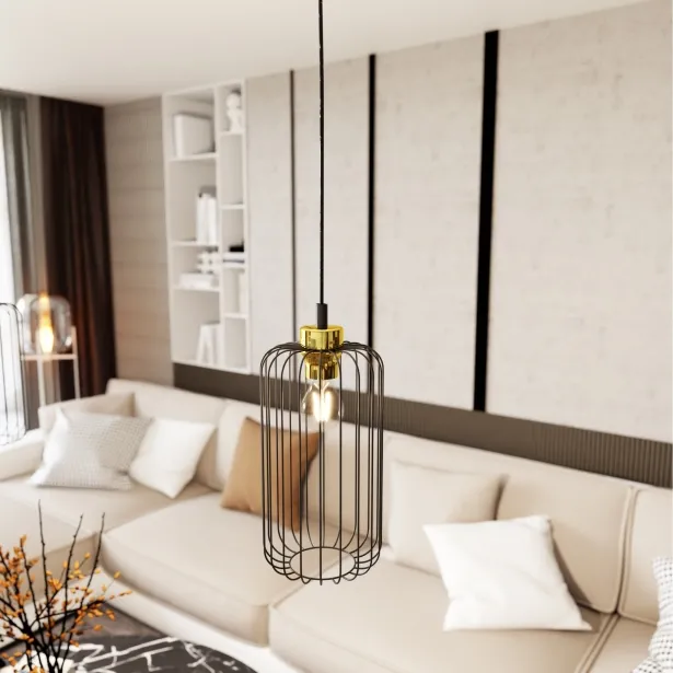 EMIBIG LED Hängelampe VANDER 1 BL GOLD Loft-Stil Höhe 140 cm 15 W Schwarz / Gold - ohne Leuchtmittel