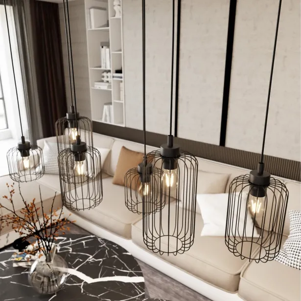 EMIBIG LED Deckenlampe VANDER 4 BL Loft-Stil Länge 70 cm 15 W 6-flammig Schwarz - ohne Leuchtmittel