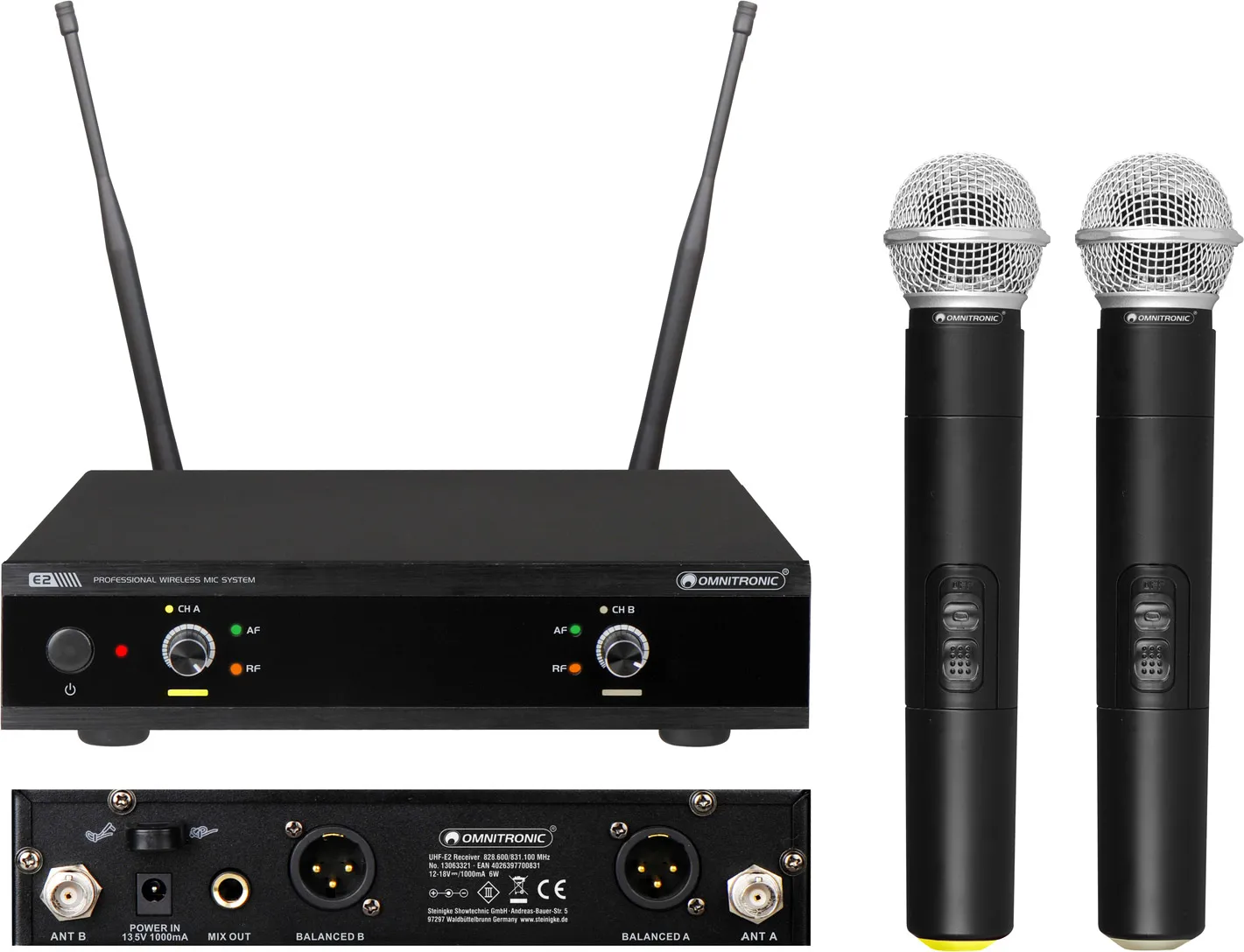 OMNITRONIC UHF-E2 Funkmikrofon-System 828.6/831.1MHz