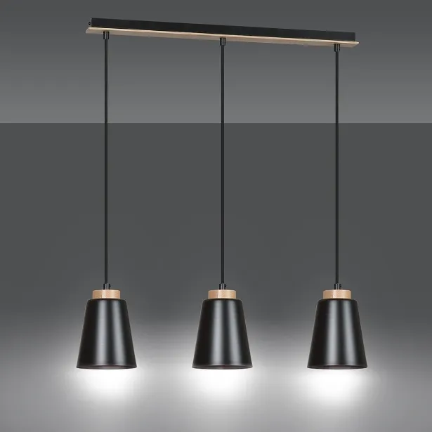 EMIBIG Hängelampe BOLERO 3 skandinavischer Stil Holz E27 Höhe 100 cm 15W 3-flammig schwarz - ohne Leuchtmittel