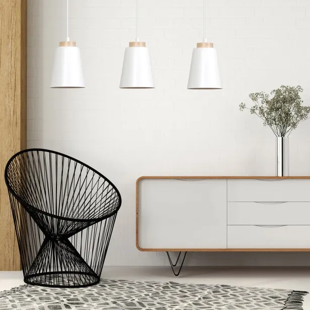 EMIBIG Hängelampe BOLERO 1 skandinavischer Stil Holz E27 Höhe 100 cm 15W weiß - ohne Leuchtmittel