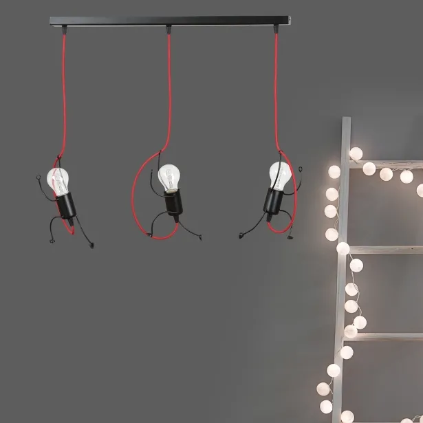 EMIBIG originelle LED Kinderlampe BOBI 3 Metall E27 Höhe 65 cm 3-flammig 15W schwarz / rot - ohne Leuchtmittel