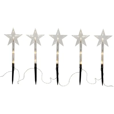 Star Trading Erdspießsterne Wandy 5 warmweiße LEDs 140cm IP44 batteriebetrieben Transparent