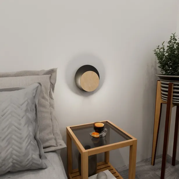 EMIBIG runde LED Wandleuchte CIRCLE 1A skandinavischer Stil G9 22 cm Holz / Metall 8W schwarz - ohne Leuchtmittel