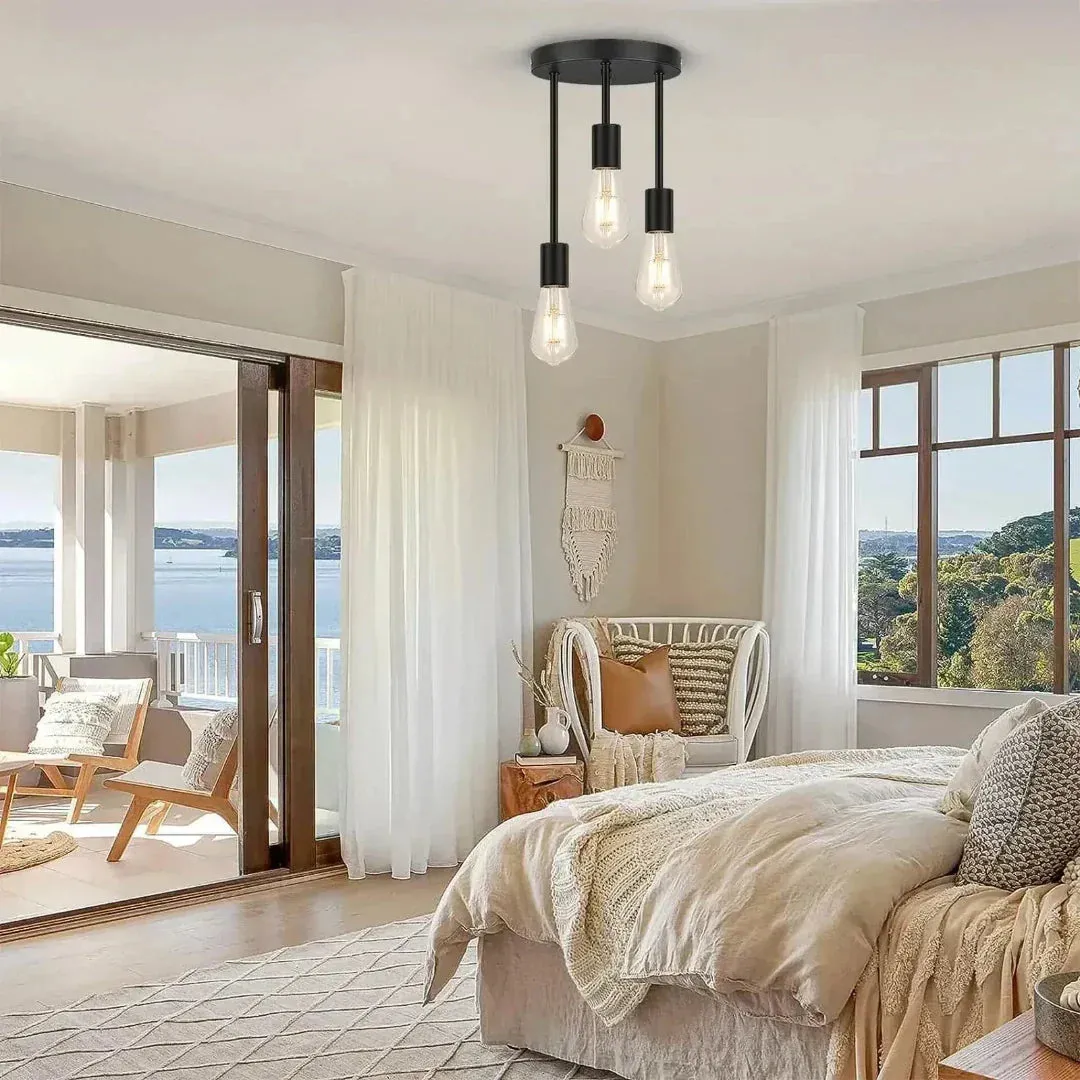 Industrielle schwarze 3-Licht-Deckenlampe für Wohn- und Büroleuchten