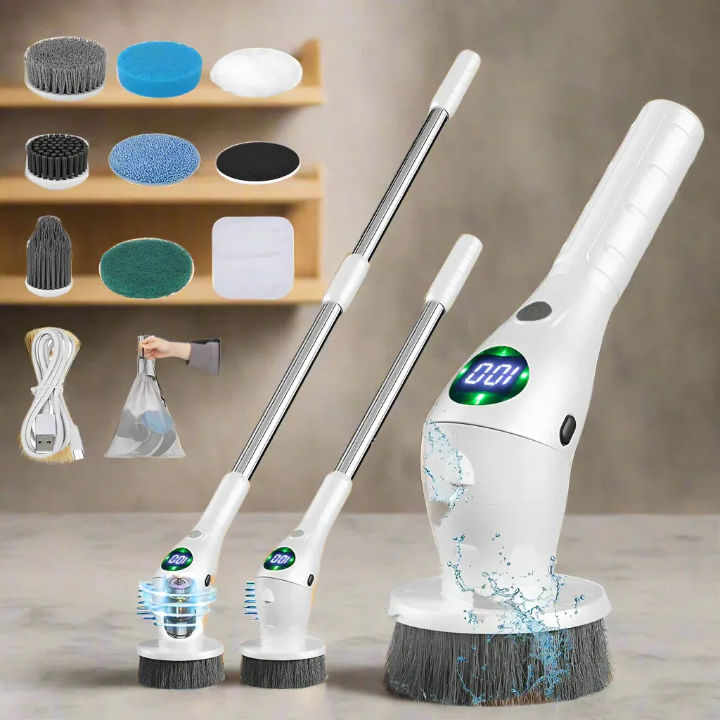 Elektrische Reinigungsbürste – 8-in-1 kabellose rotierbare Bürste mit einstellbaren Geschwindigkeiten & LED-Display