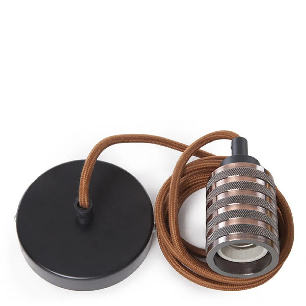 Pendel 2M - Kabel Braun - Lampenhalter E27 Braun - Rosette Schwarz 100Mm [AM-AT662]