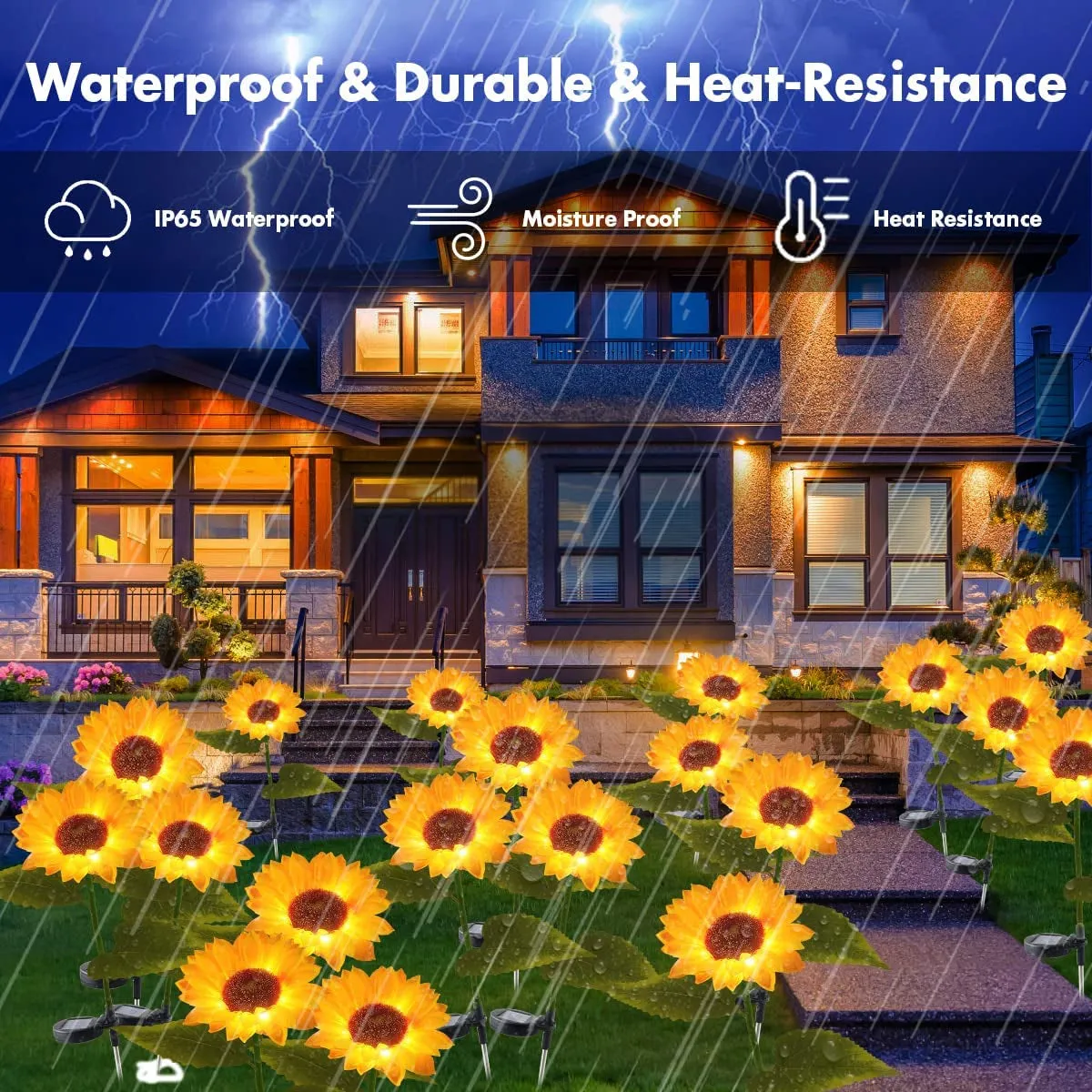 2er-Pack Solar Sonnenblume Gartenlicht - Außen wasserdichte LED Gartenlichter für Garten Weg Deko