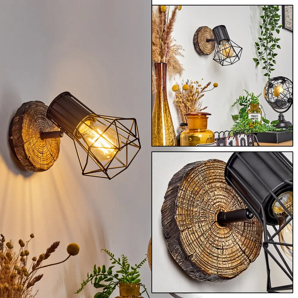 Bardhaman   Wandleuchte Holz hell, Holzoptik, Schwarz, 1-flammig