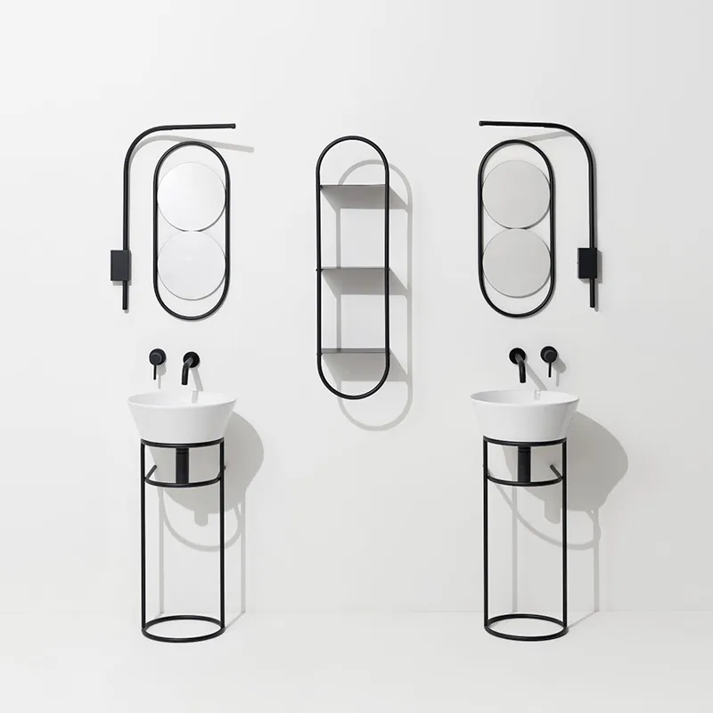 Runder Waschtisch mit schwarzer Struktur Wave 01 Simas