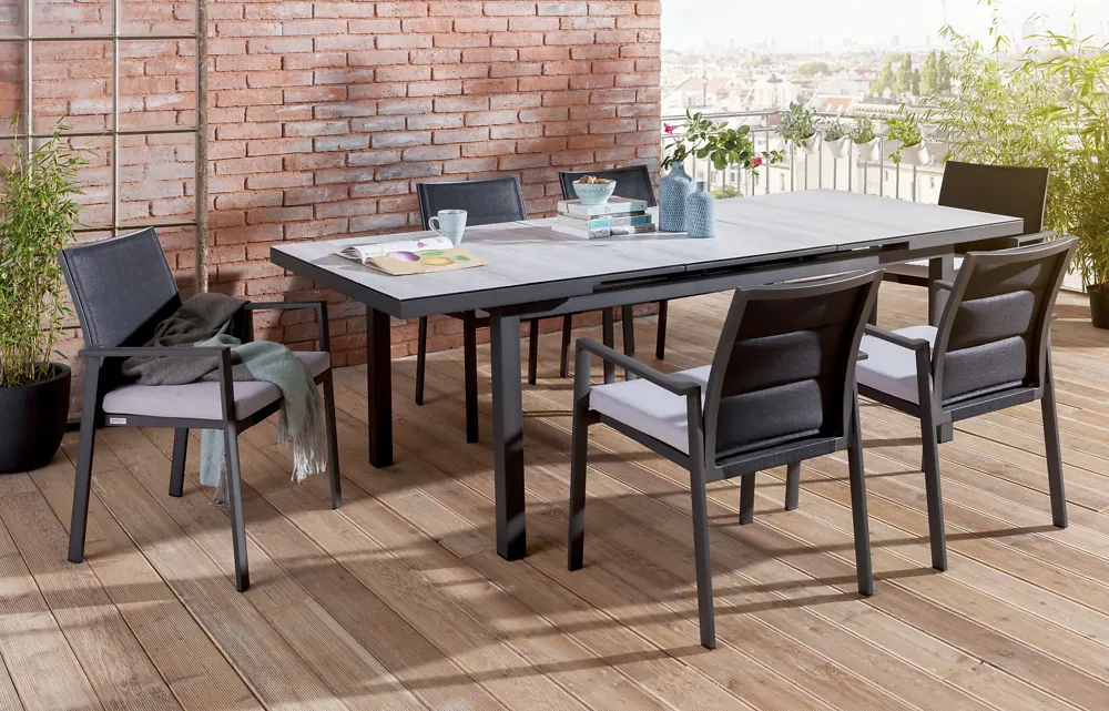 Niehoff Nancer Gartenmöbelset 7tlg. inkl. Ausziehtisch Aluminium/Keramik 180(240)x100 cm
