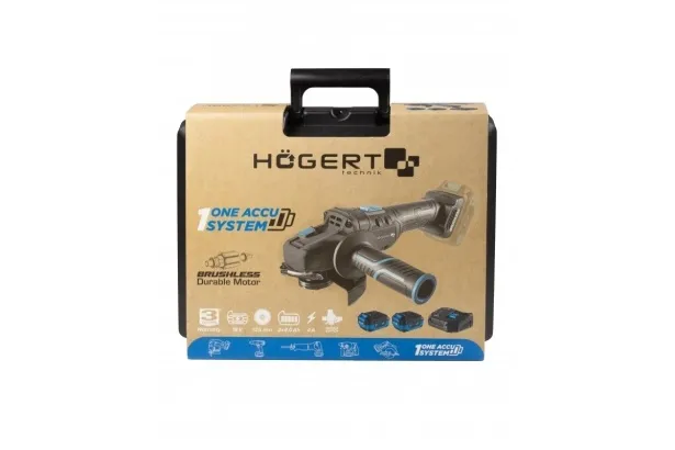 HÖGERT Bürstenloser Akku Winkelschleifer mit Paddelschalter 125MM 18V Set mit Akku Ladegerät Zubehör
