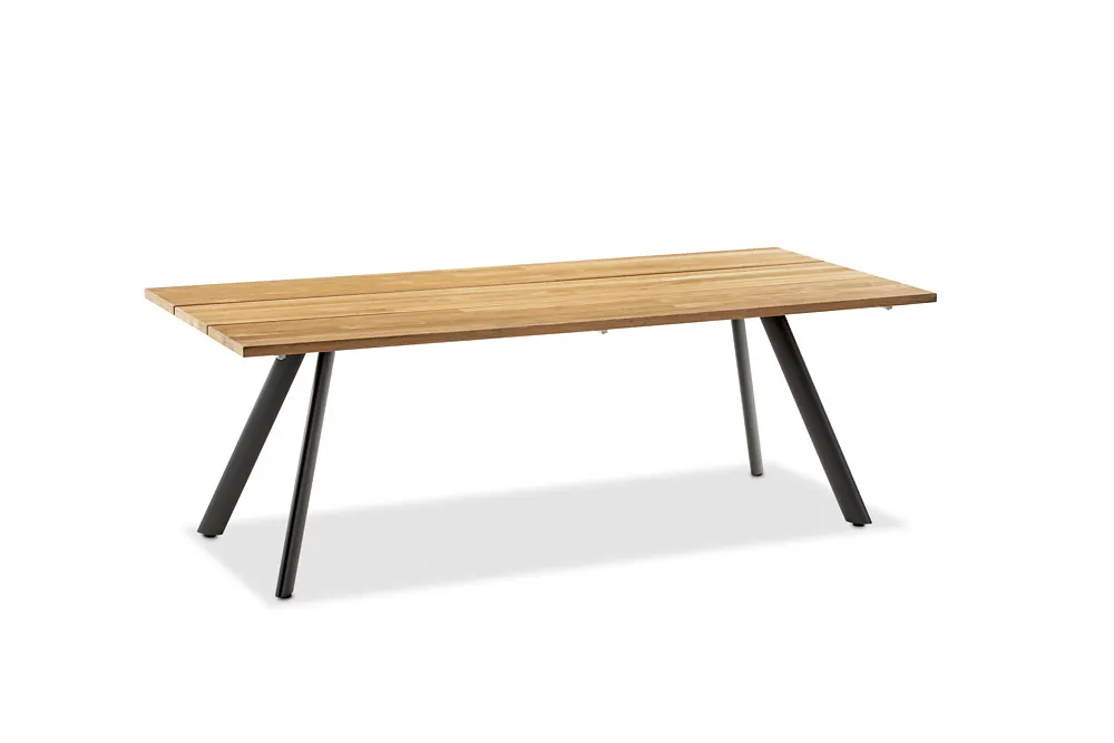 Niehoff Noah Tisch Stativprofil Aluminium/Teak Massivholz 160x95 cm bis 220x95 cm