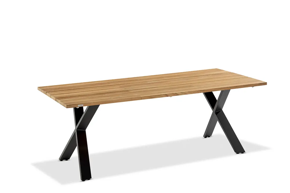 Niehoff Noah Tisch Aluminium X-Gestell Anthrazit/Teak 160x95 cm bis 220x95 cm