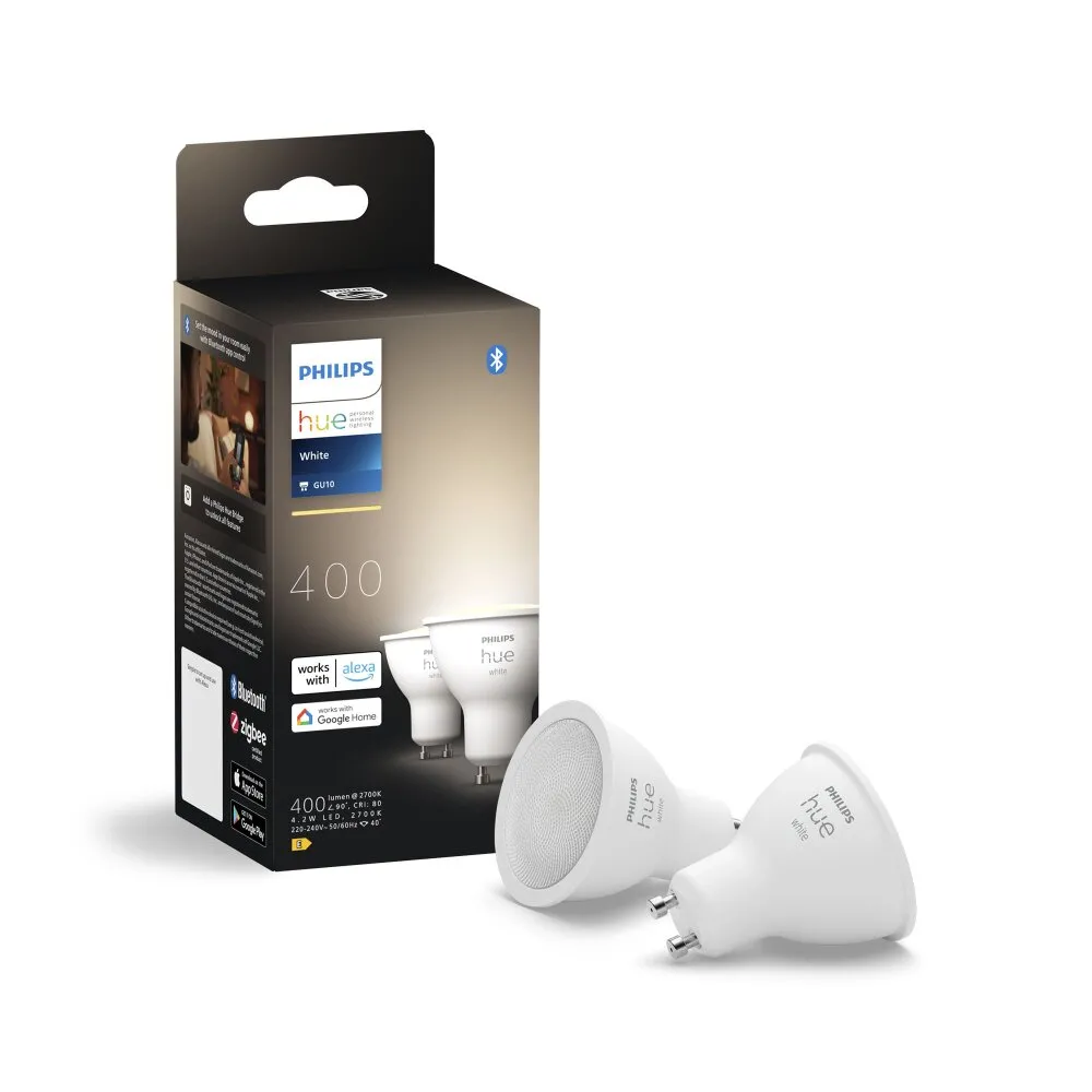 Philips Hue White 2er Set LED GU10 4,2 Watt 2700 Kelvin 400 Lumen 8720169230231