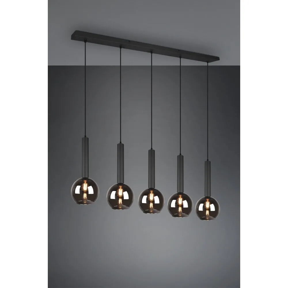 Trio Clayton Pendelleuchte Schwarz, 5-flammig