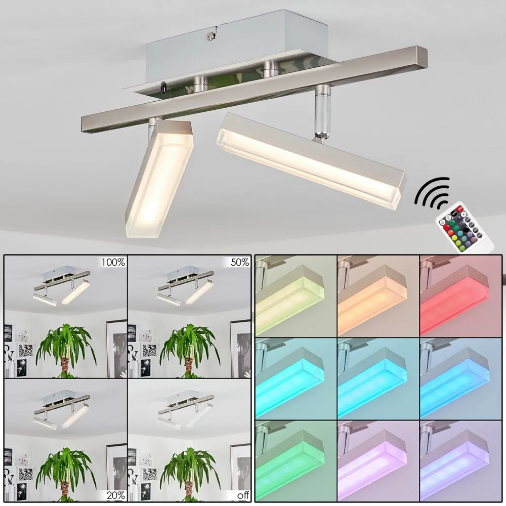 Vehkala Deckenleuchte LED Chrom, Nickel-Matt, 2-flammig, Fernbedienung, Farbwechsler